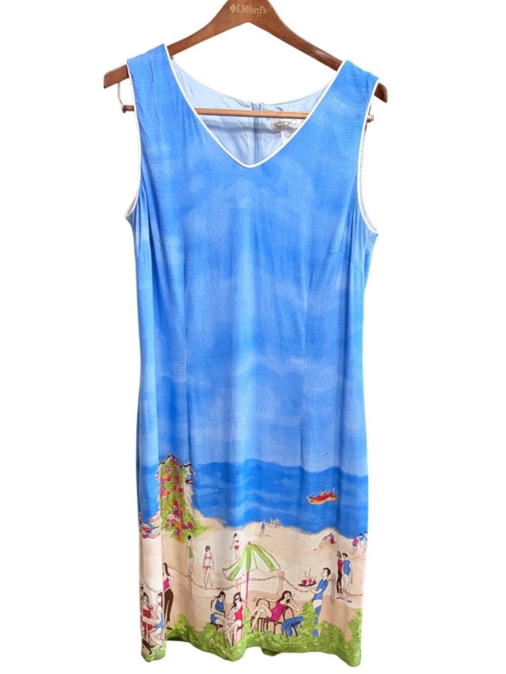 CDC‎ Petites Shift Dress Beach Ocean Blue Sleeveless Grannycore Resort Sz 14